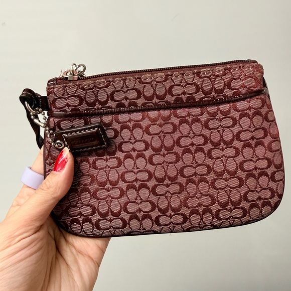 Coach Handbags - Coach Burgundy Patterned Wristlet